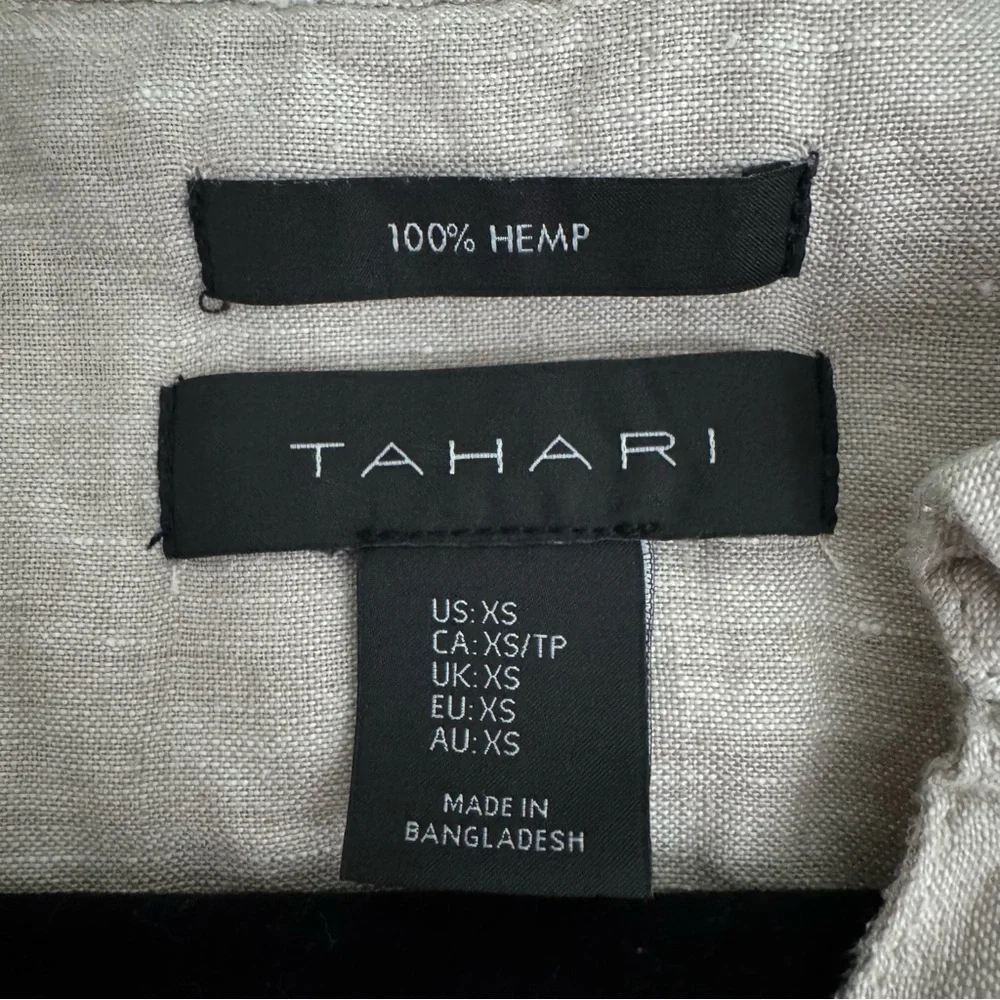 Tahari 100% Hemp Button Front Sleeveless Tunic Top Beige Size XS